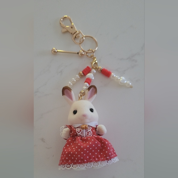 Cute Calico Critter Bunny Keychain with Plaid Shirt - Picture 2 of 2